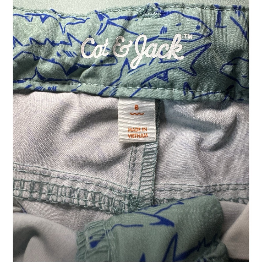 Cat & Jack Boys Blue Sharks Swim Shorts Trunks Adjustable Waist No Liner Size 8 - Picture 5 of 6